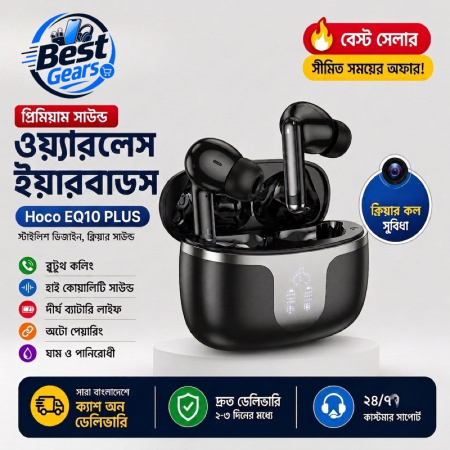 Hoco EQ10 PLUS True Wireless Bluetooth Earbuds with ENC HD Calling & Touch Control
