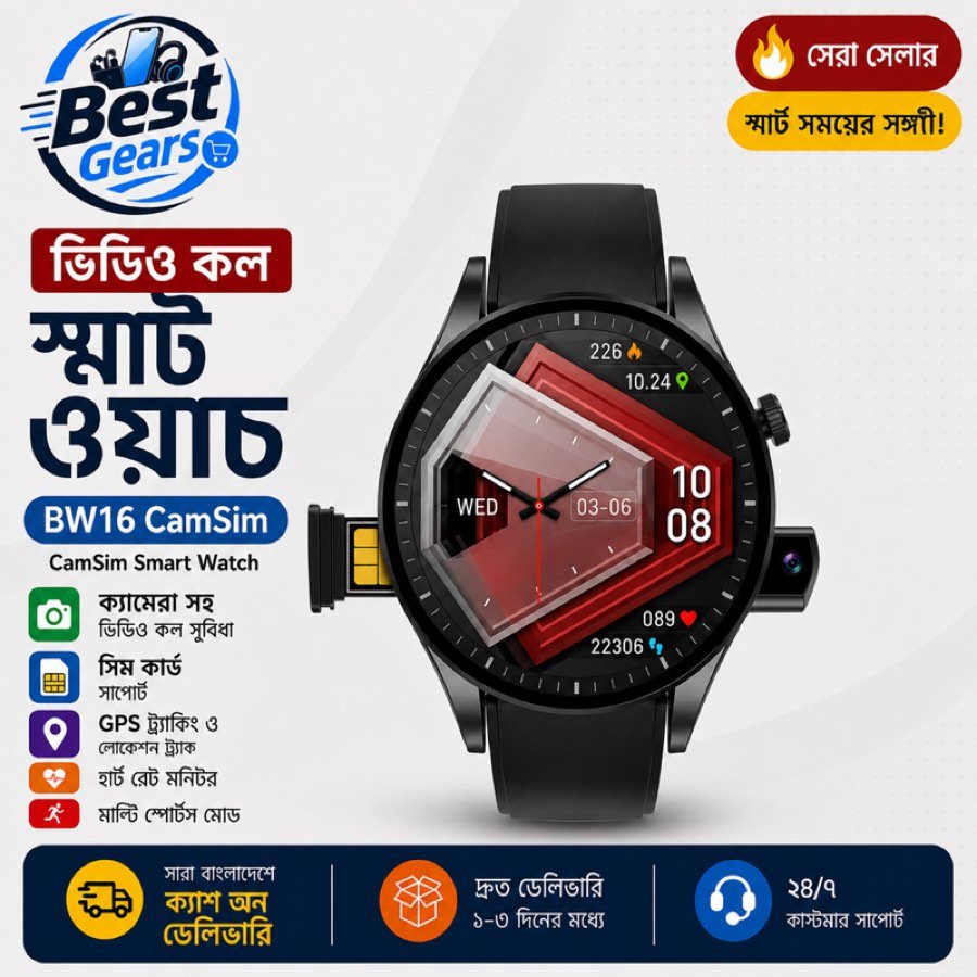 BW16 CamSIM 4G Smart Watch with HD Camera, AMOLED Display & Bluetooth Calling