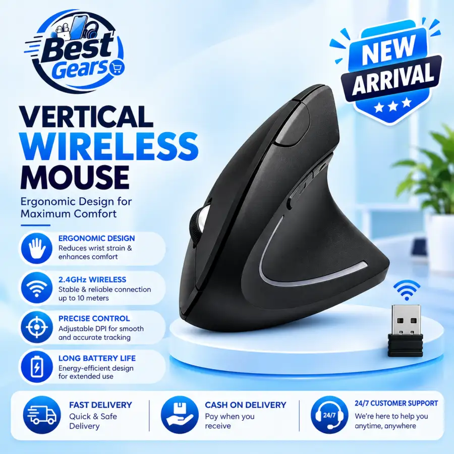 Natural Grip Vertical Mouse – Modern Computer Accessory for Work, Study and Home Use