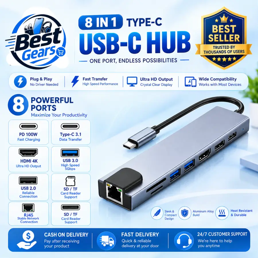 8-in-1 & 4-in-1 Type-C Hub – Versatile USB-C Port Solution for Everyday Devices